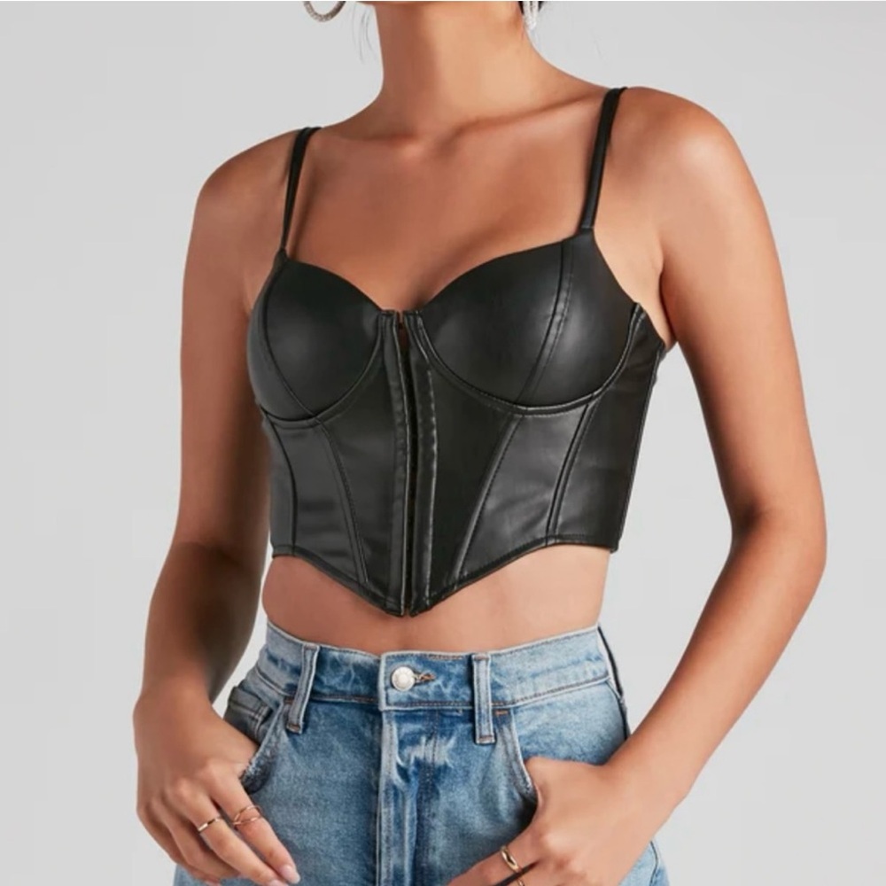 Faux Leather Corset Bustier Top - Womens size L NWT